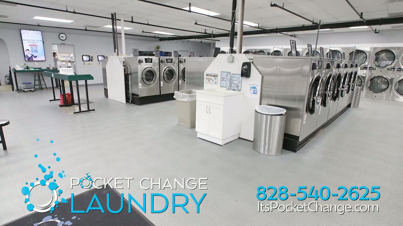 Pocket Change Laundry commercial showing the real store, machines, and service